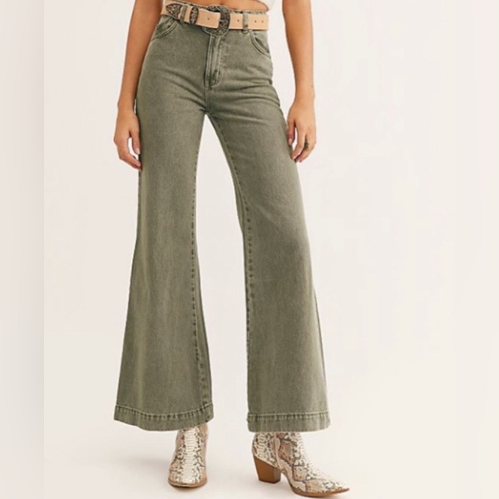 ROLLA’s East Coast Flare High Rise Big Sur Green Denim Jeans